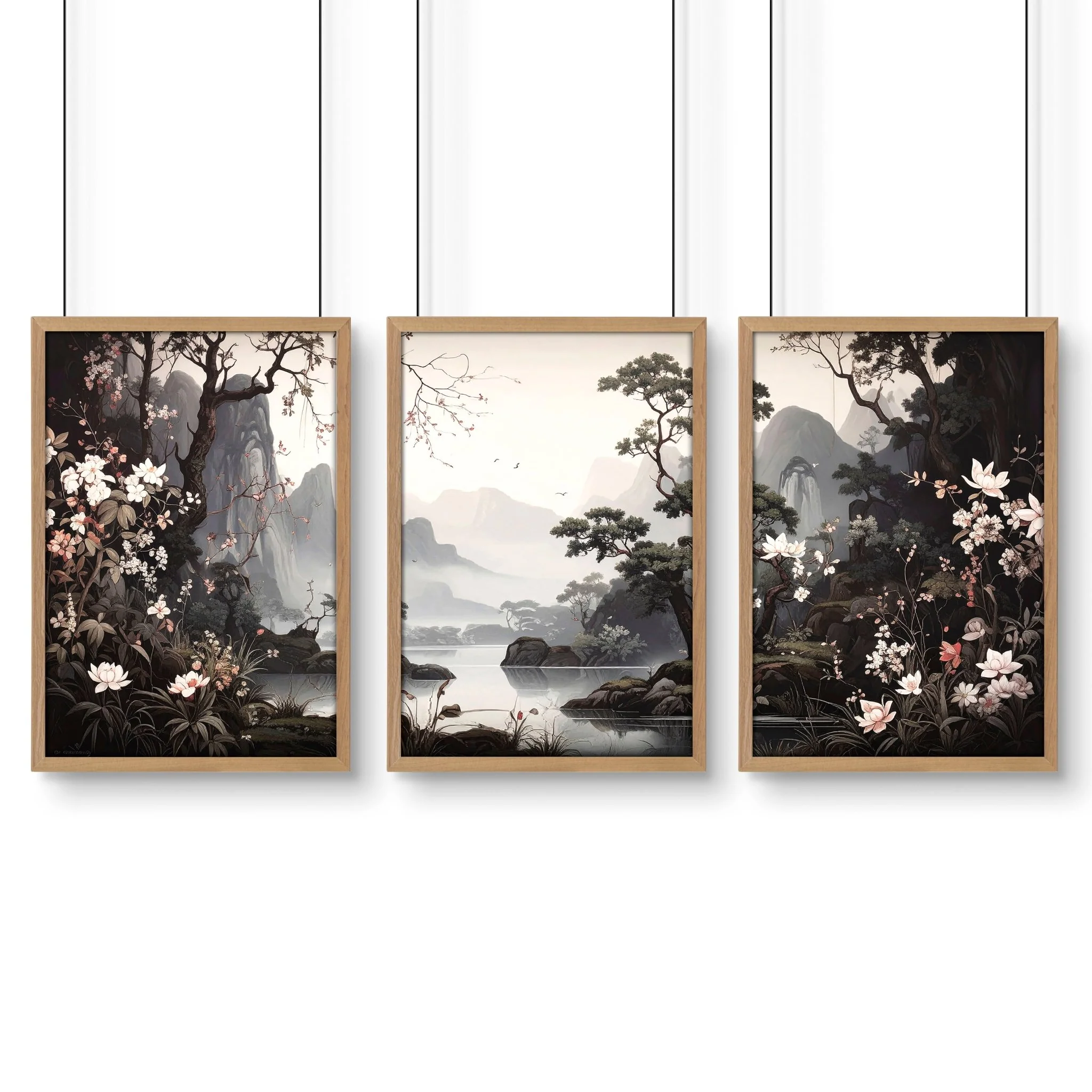 Large Pictures With Frames | Set of 3 Chinoiserie Wall art Prints - Image 12