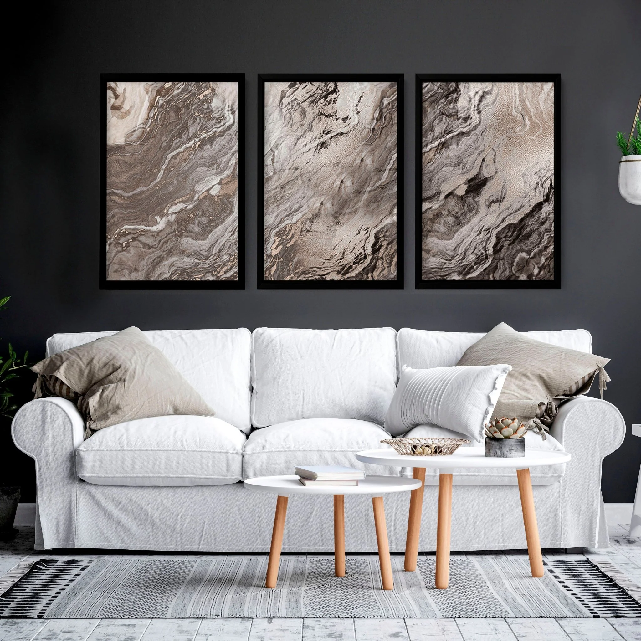 Large wall art living room | set of 3 Marble wall art prints - Image 4