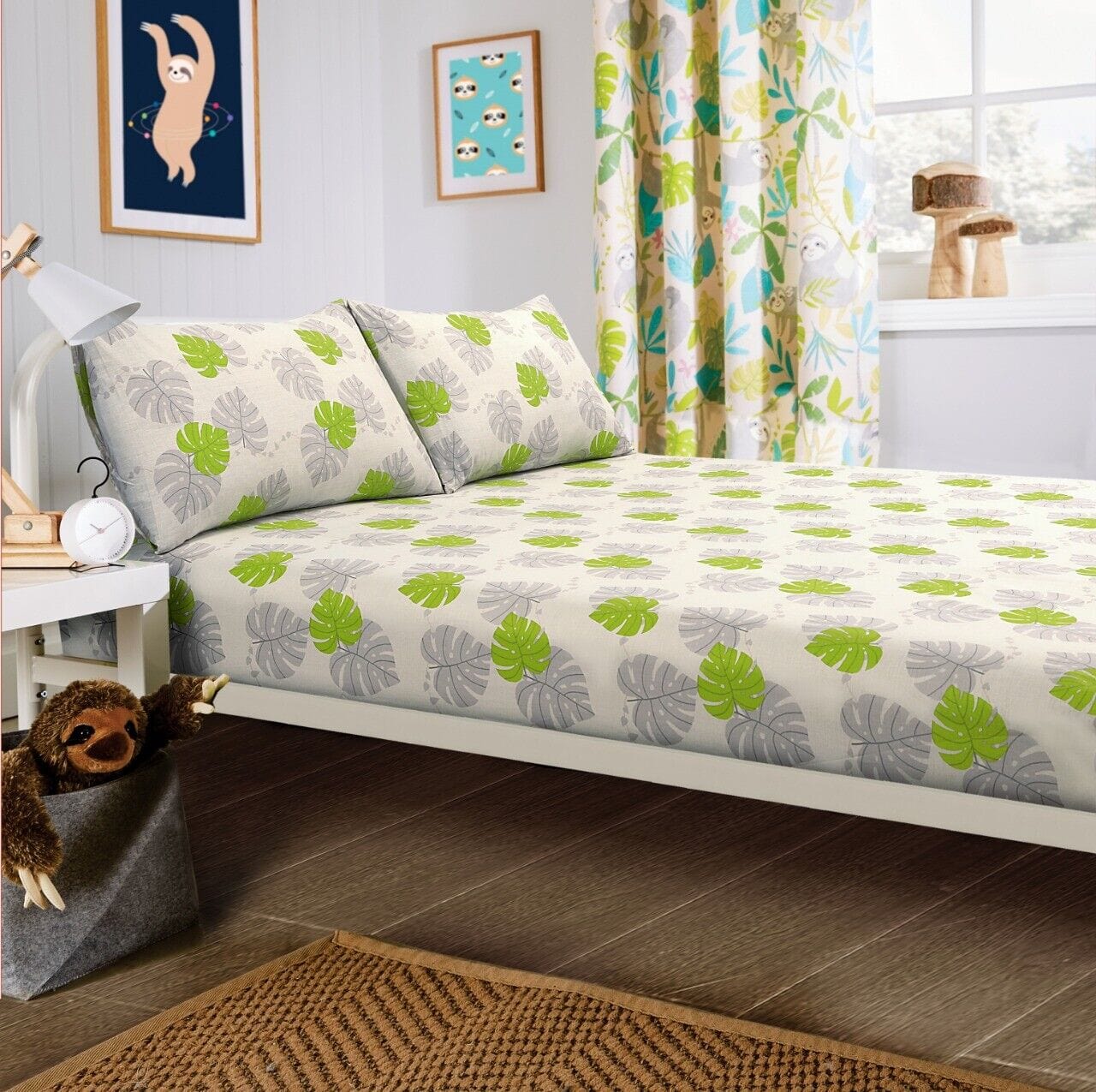Lazy Sloth Kids Duvet Set Soft Cotton Blend Bedding with Pillowcase and Matching Curtains OEKO-TEX Certified Available in Single and Double Sizes - Image 2