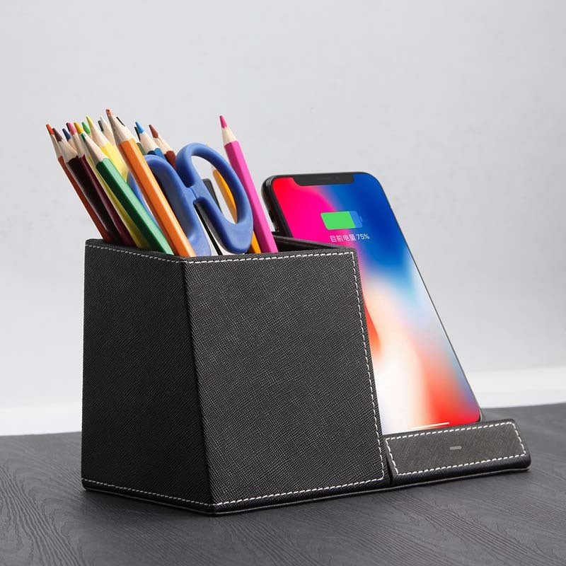 Leather Pen Holder Wireless Charger Wireless Phone Charger And Pen Holder Fast Charging Phone - Image 2