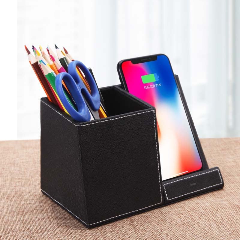 Leather Pen Holder Wireless Charger Wireless Phone Charger And Pen Holder Fast Charging Phone - Image 8