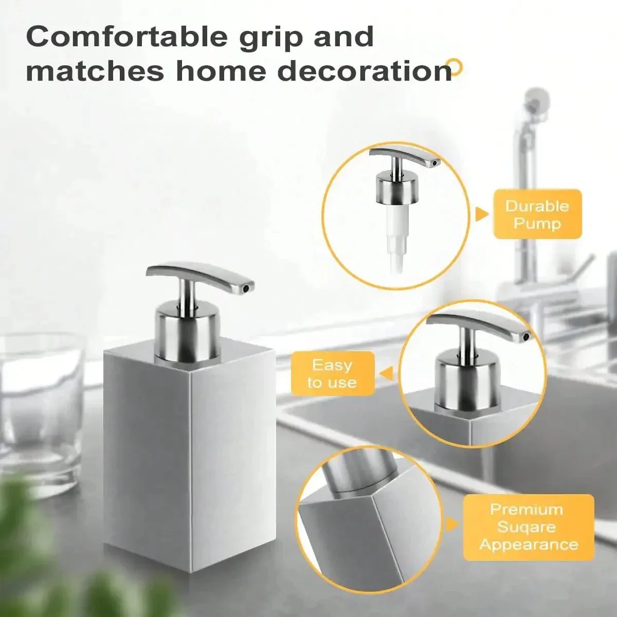 Leeseph Stainless Steel Soap Dispenser, Refillable Pump Bottles Liquid Soap Dispenser, for Kitchen Sink, Countertop, Bathroom - Image 4