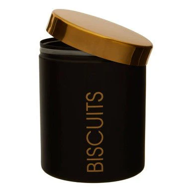 Liberty Black Enamel Biscuit Canister with Gold Lid - Image 6