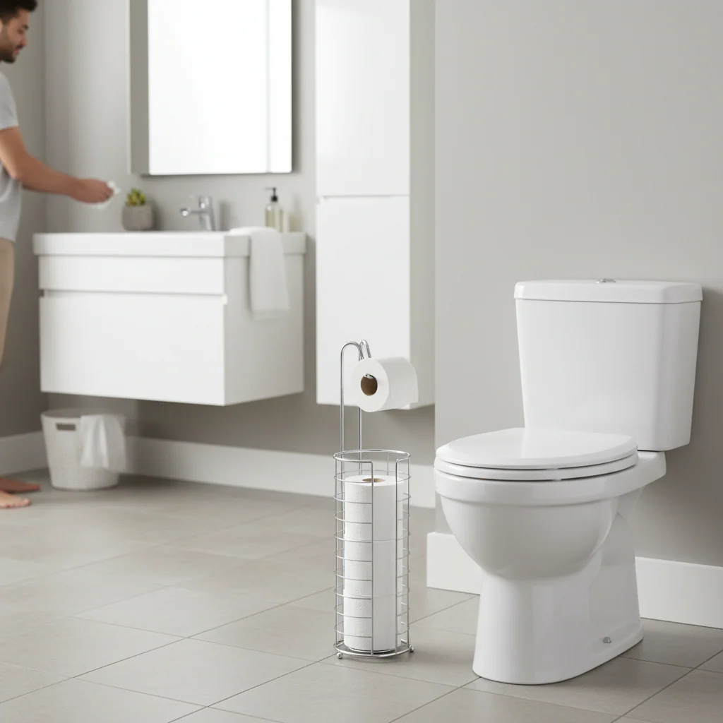 Linnea Chrome Toilet Roll Holder and Storer - Image 6
