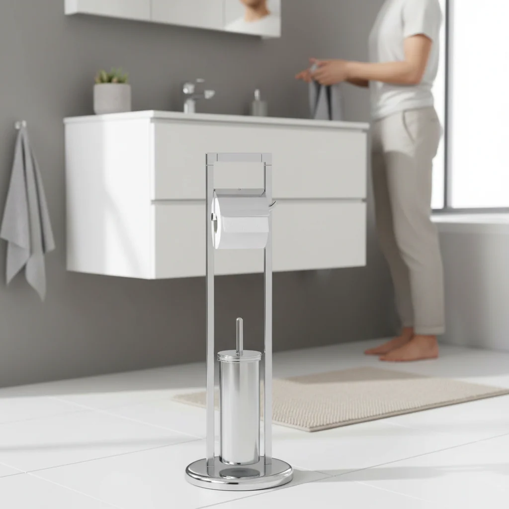 Linnea Squared Chrome Toilet Brush And Roll Holder - Image 2