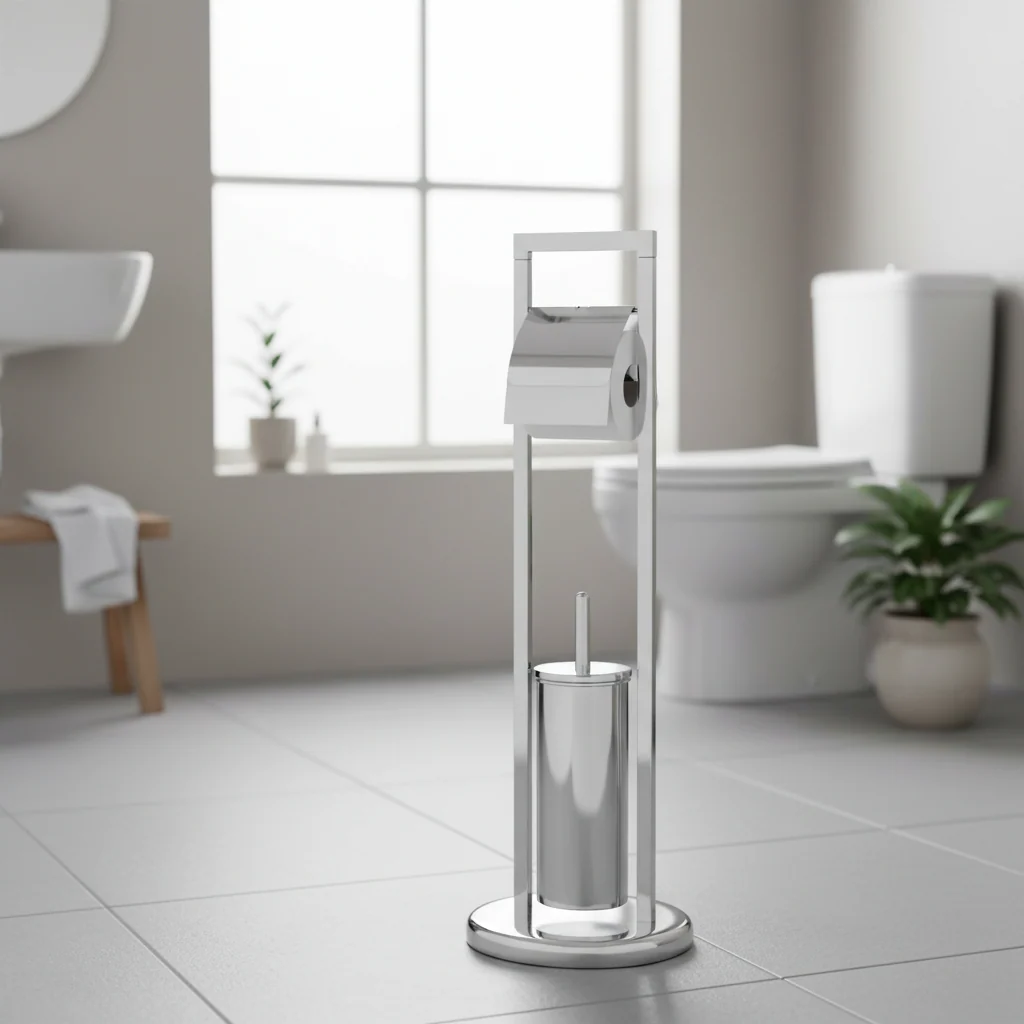 Linnea Squared Chrome Toilet Brush And Roll Holder - Image 3