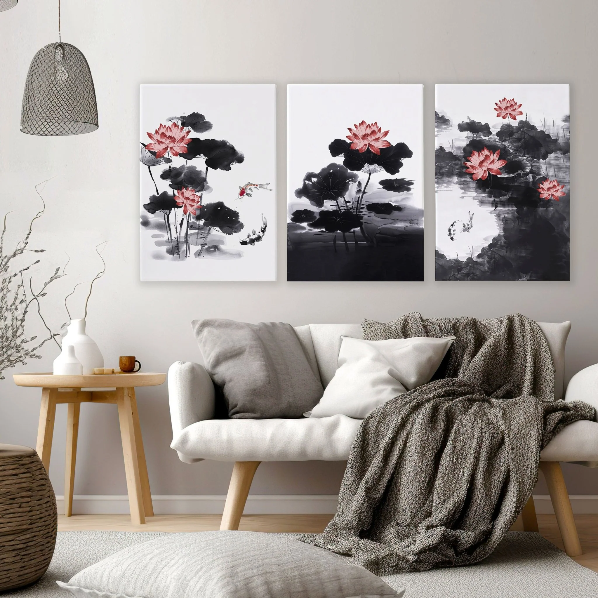 Living Room Canvas | Set of 3 Asian Inspired Wall art Prints - Image 3
