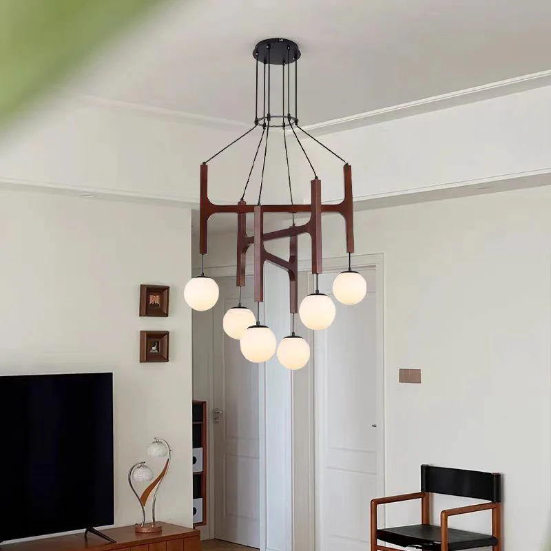 Living Room Chandelier Solid Wood Stairs Dining-room Lamp - Image 3