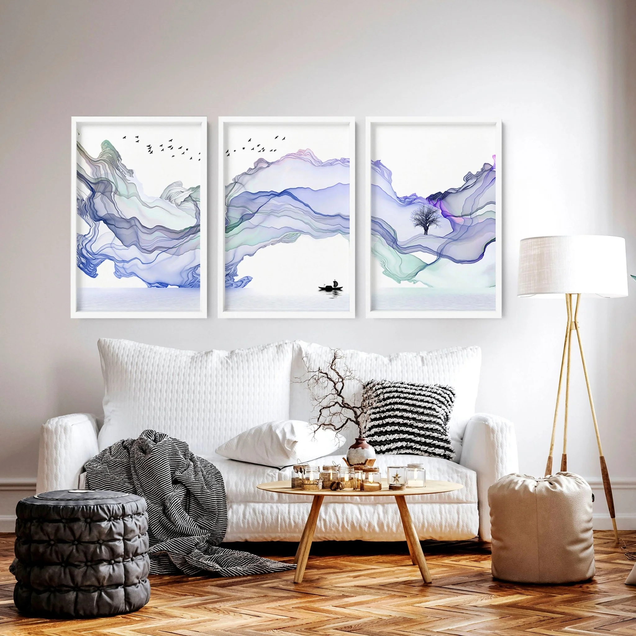 Living room framed prints | set of 3 Japandi wall art - Image 3