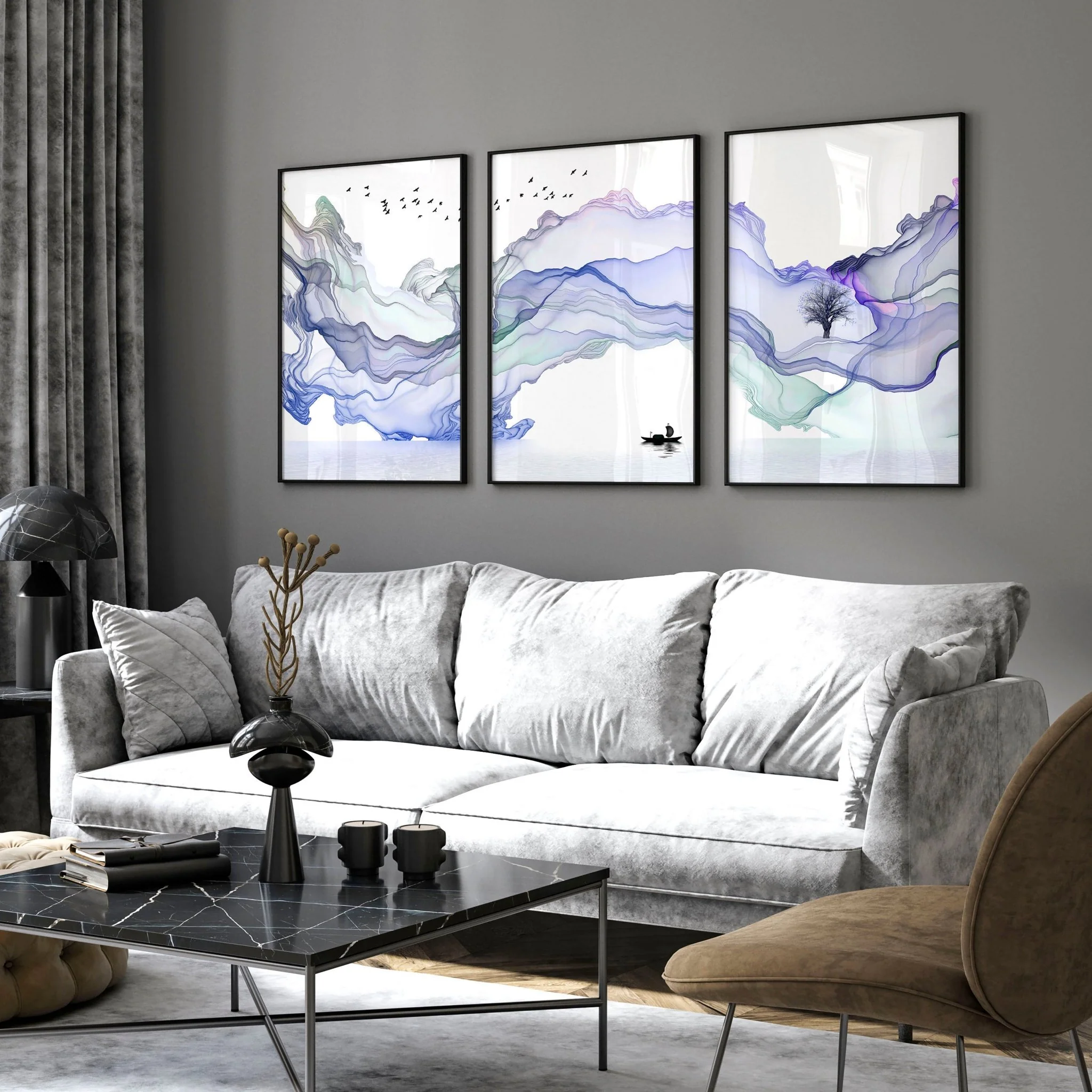 Living room framed prints | set of 3 Japandi wall art - Image 4