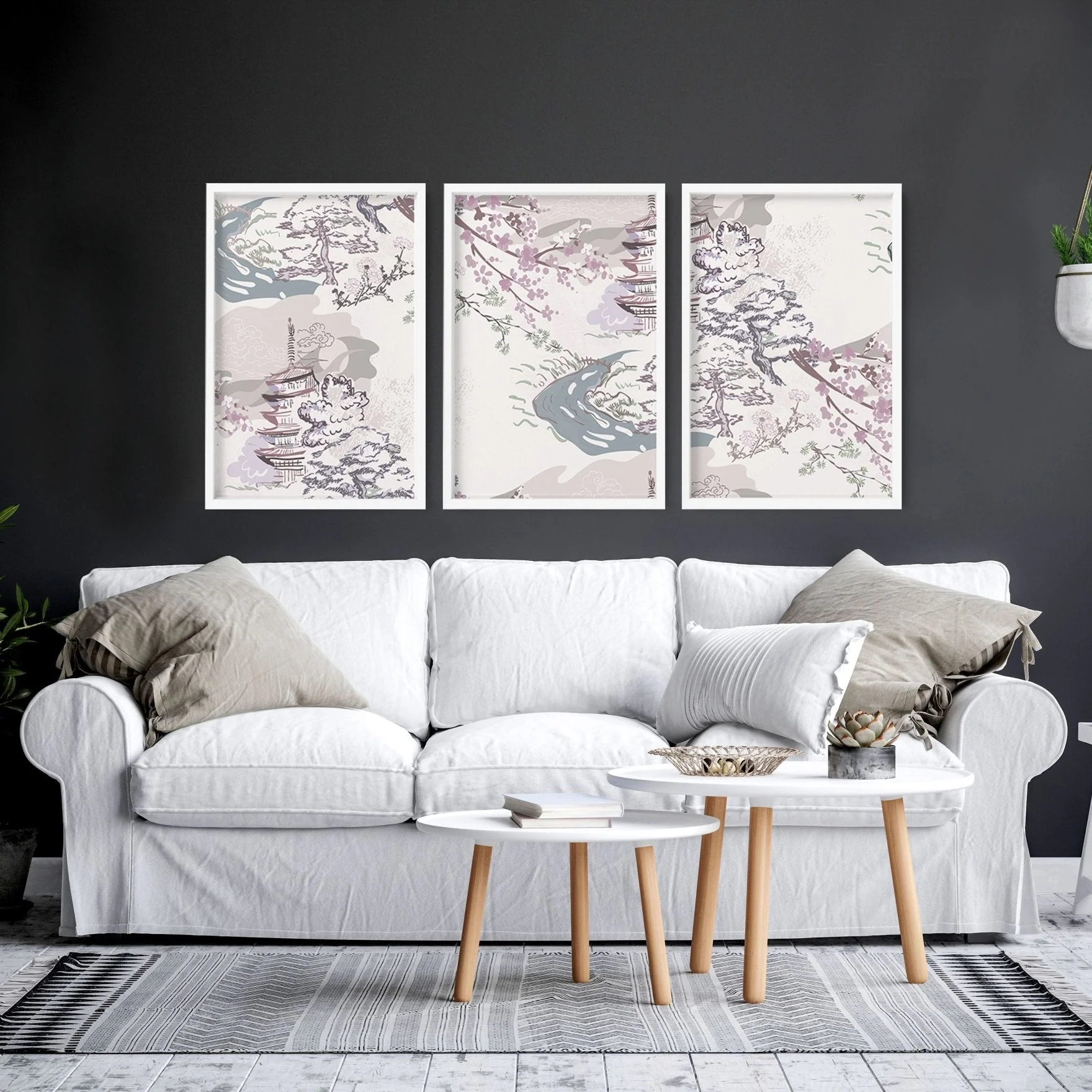 Set of 3 wall art for living room | set of 3 Chinoiserie wall art - Image 2