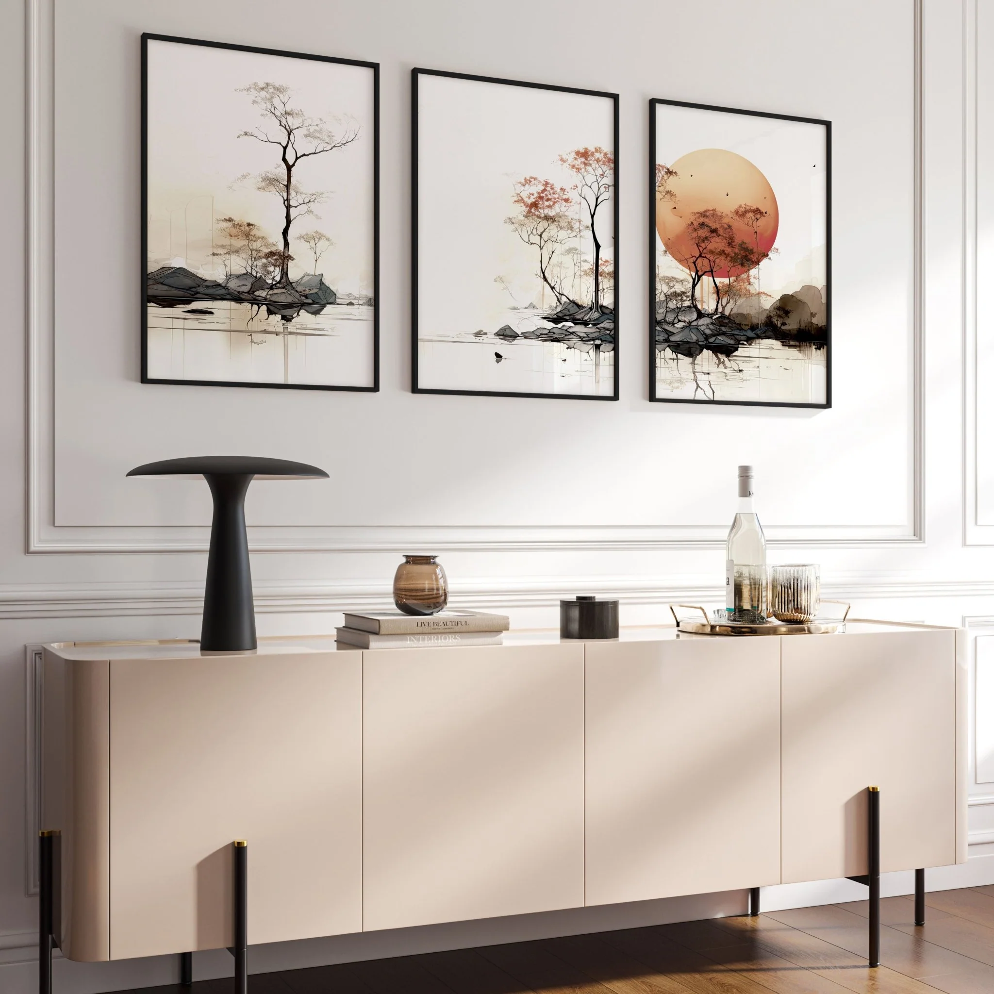 Living Room Wall Decor | Set of 3 Asian Inspired Wall art Prints