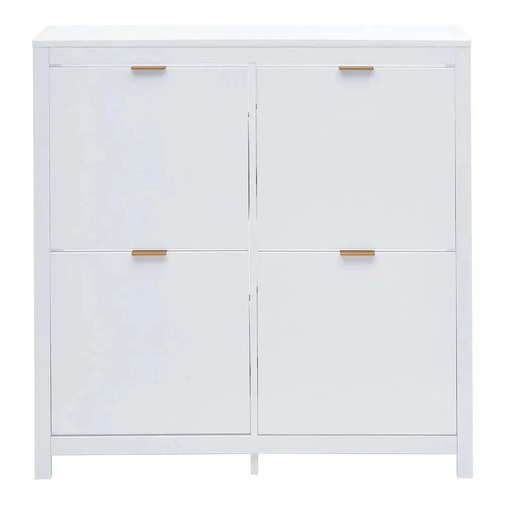 Livingandhome Flip Down Wood Shoe Cabinet in White for Hallway, Mudroom or Entryway - Image 7
