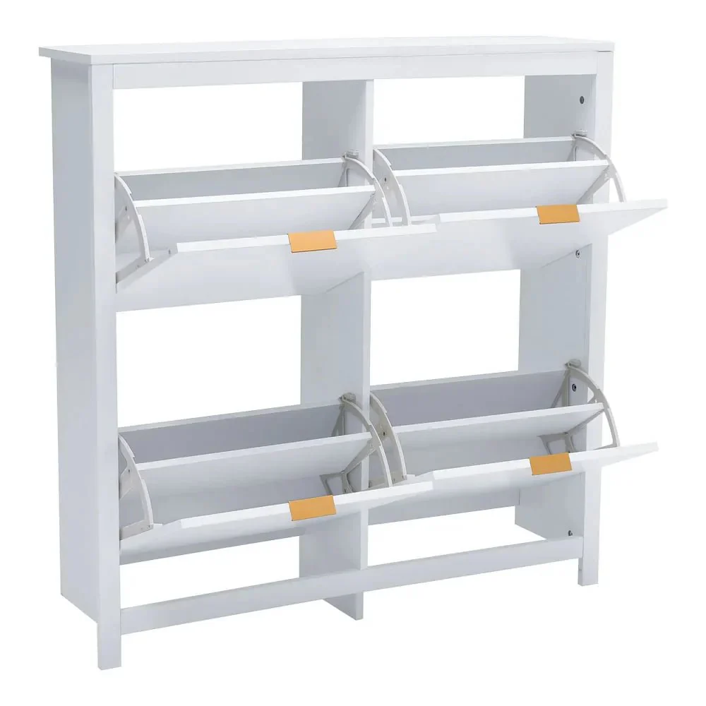 Livingandhome Flip Down Wood Shoe Cabinet in White for Hallway, Mudroom or Entryway - Image 8