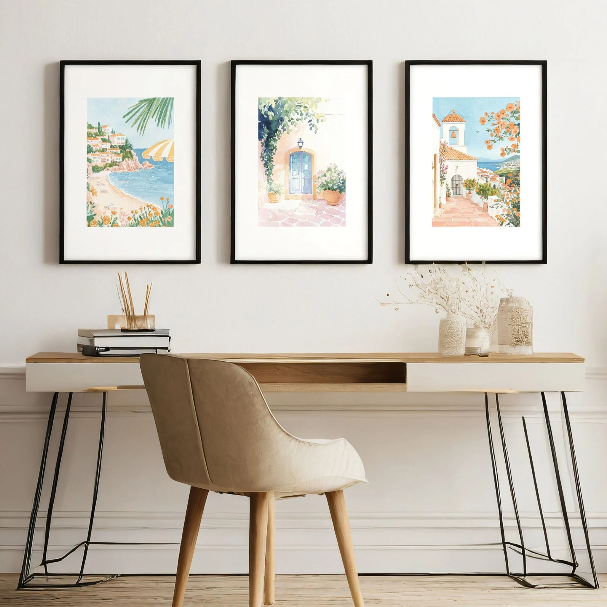 Long Rectangular Wall Decor | Set of 3 Beach Decor Wall art Prints