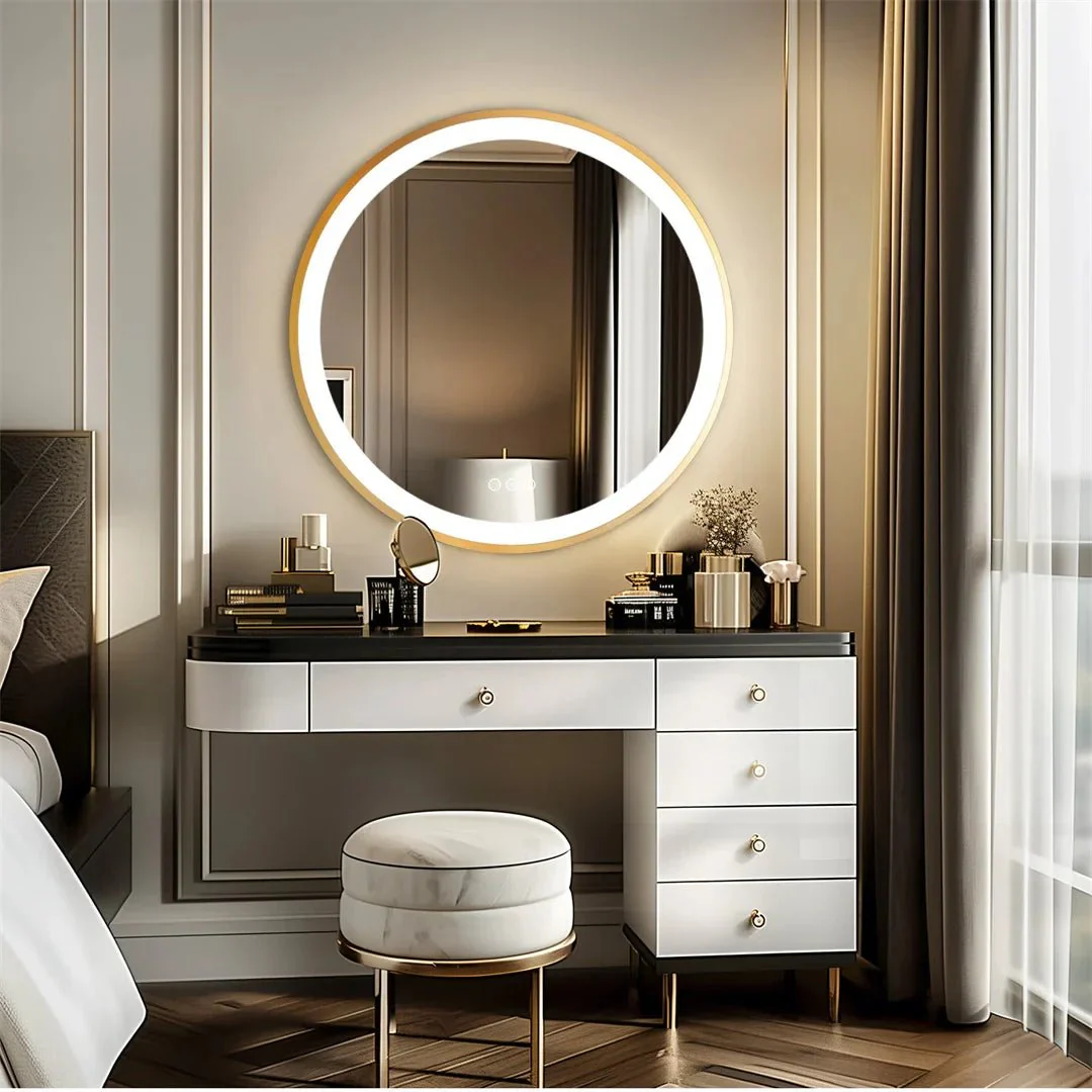 LUVODI 24 Inch Gold Frame Round Bathroom Mirror with Lights Illuminate Wall Vanity Mirror 3 Color Dimmable Anti-Fog Smart Mirror - Image 5