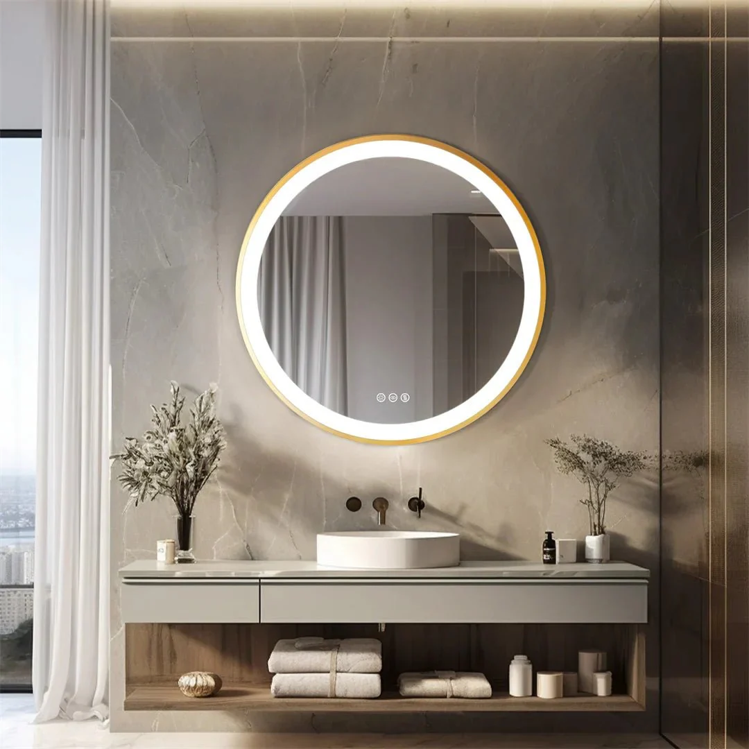 LUVODI 24 Inch Gold Frame Round Bathroom Mirror with Lights Illuminate Wall Vanity Mirror 3 Color Dimmable Anti-Fog Smart Mirror - Image 8