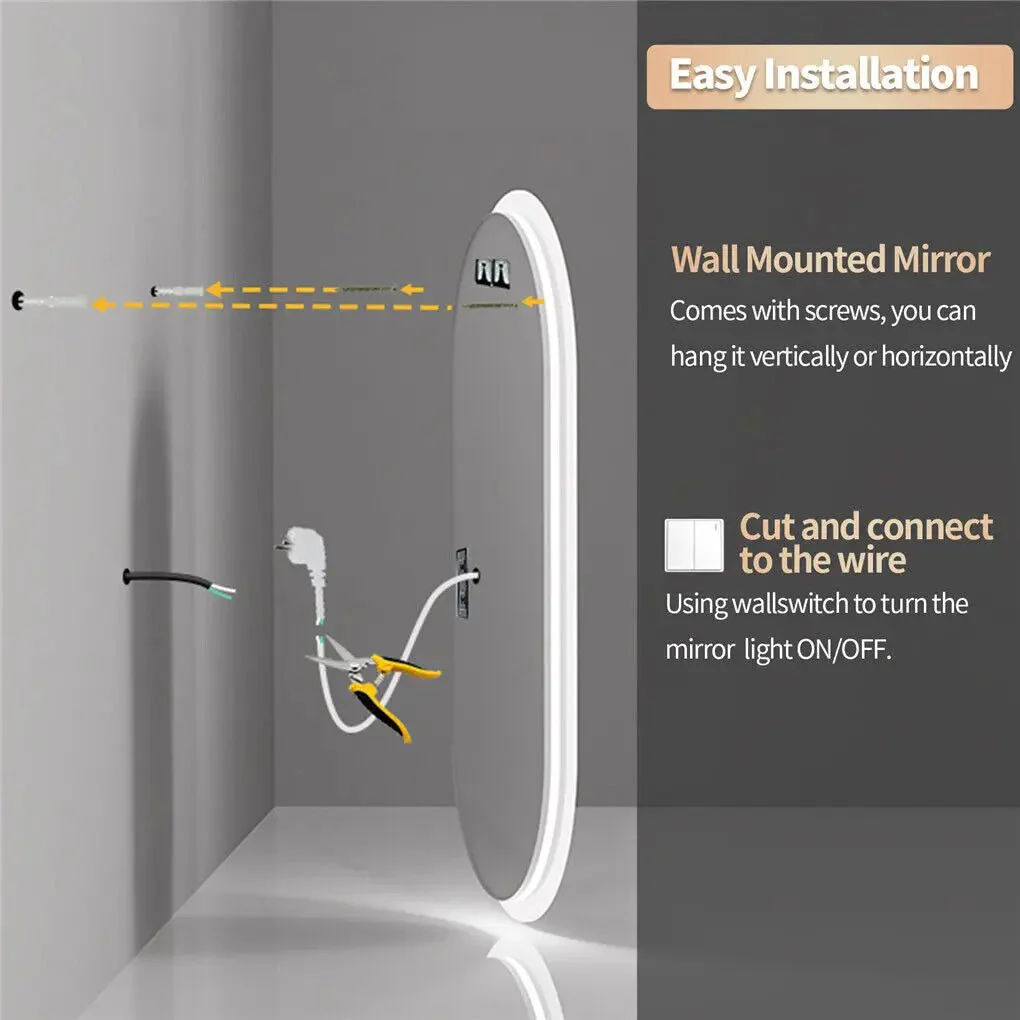 LUVODI Waterproof Illuminate Bathroom Light Vanity Mirror Frameless Touch Screen Backlit Demist Wash Basin Mirror - Image 17