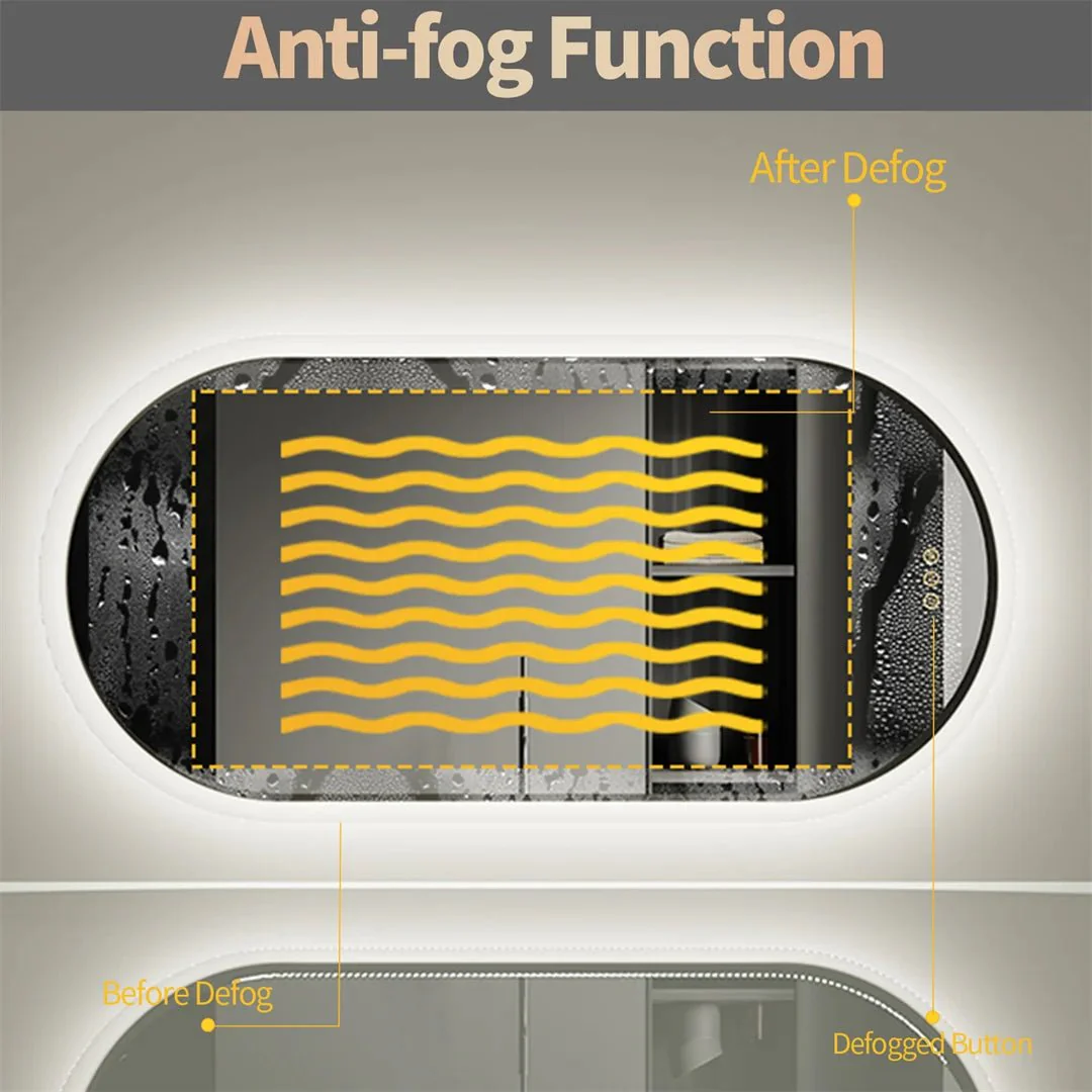 LUVODI Waterproof Illuminate Bathroom Light Vanity Mirror Frameless Touch Screen Backlit Demist Wash Basin Mirror - Image 6