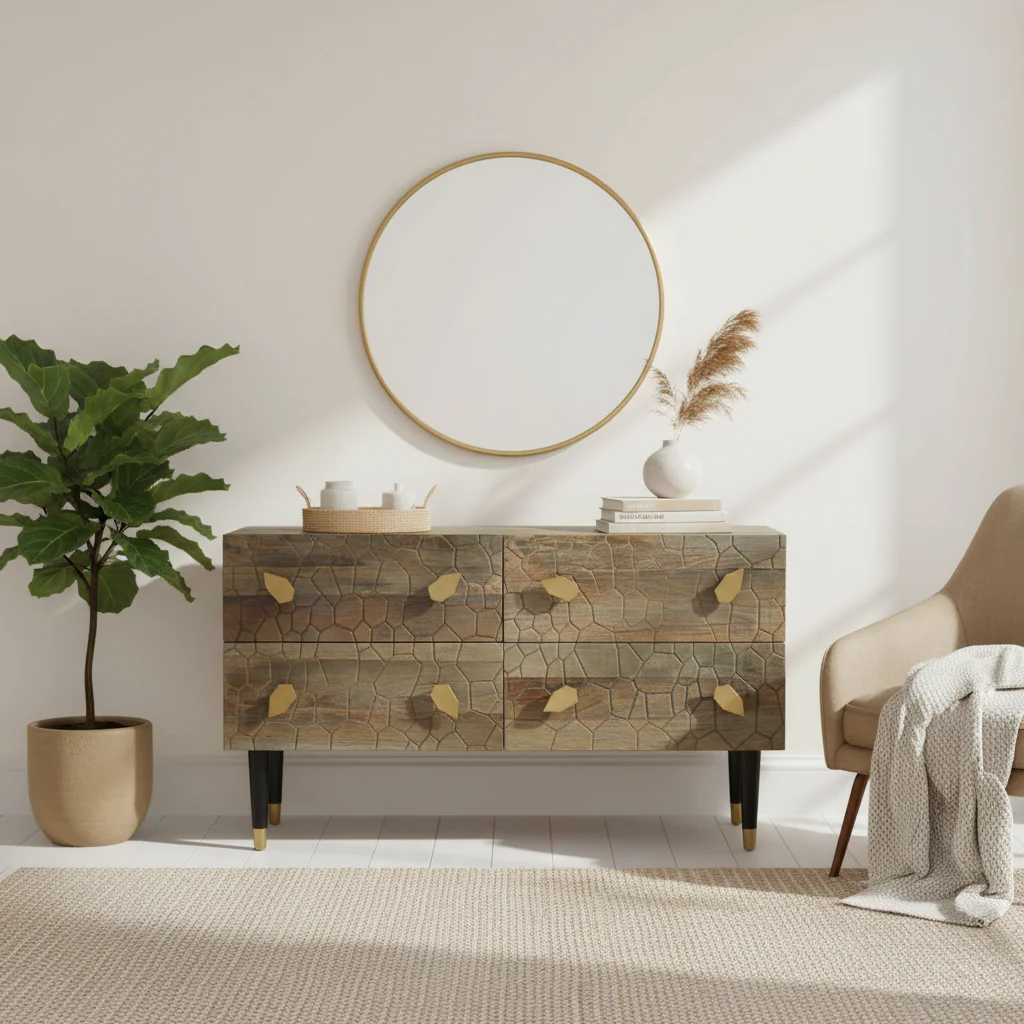 Malay Four Drawer Recycled Elm Wood Chest - Image 3