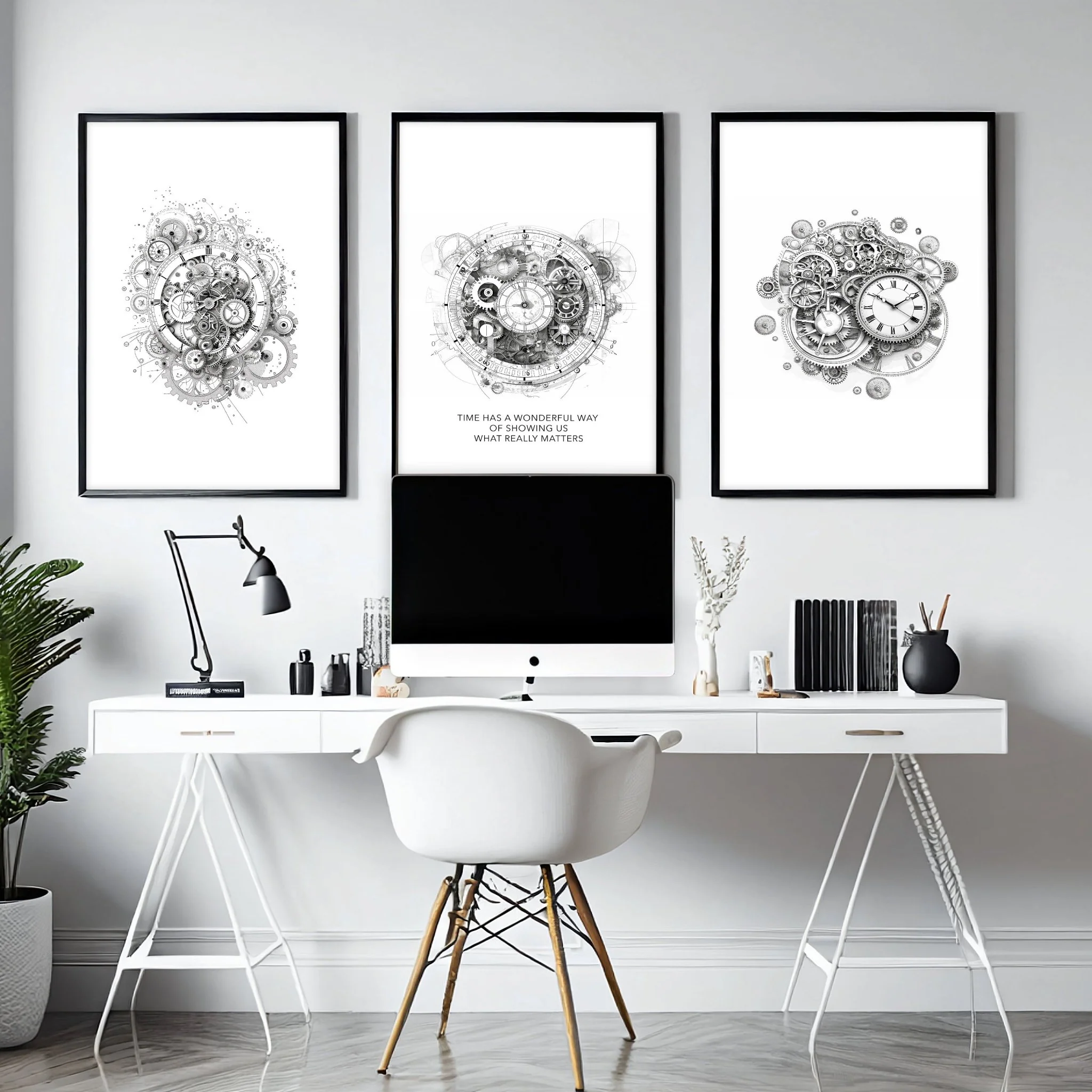Male Office Decor | Set of 3 Abstract Clocks Wall art Prints - Image 2