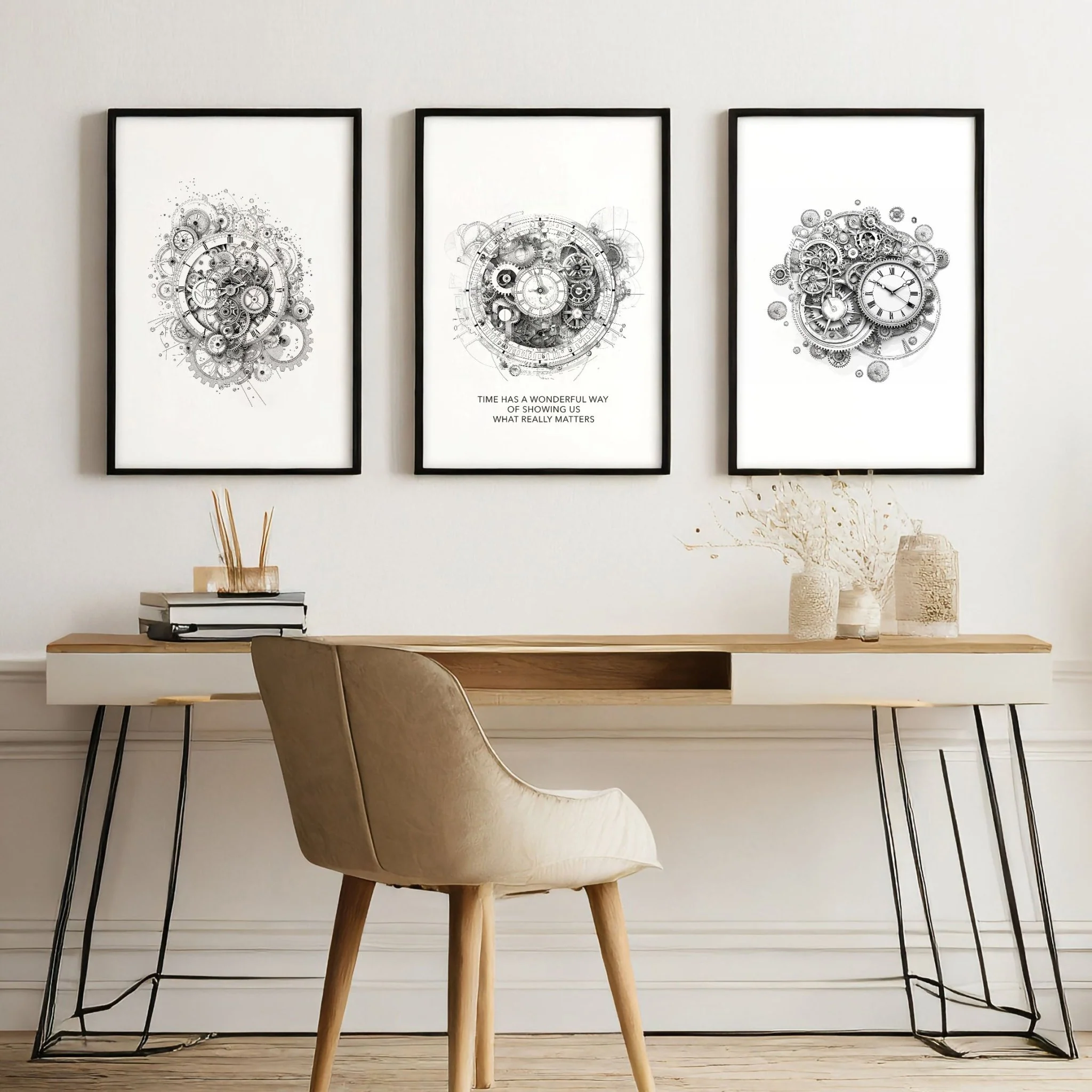 Male Office Decor | Set of 3 Abstract Clocks Wall art Prints - Image 4