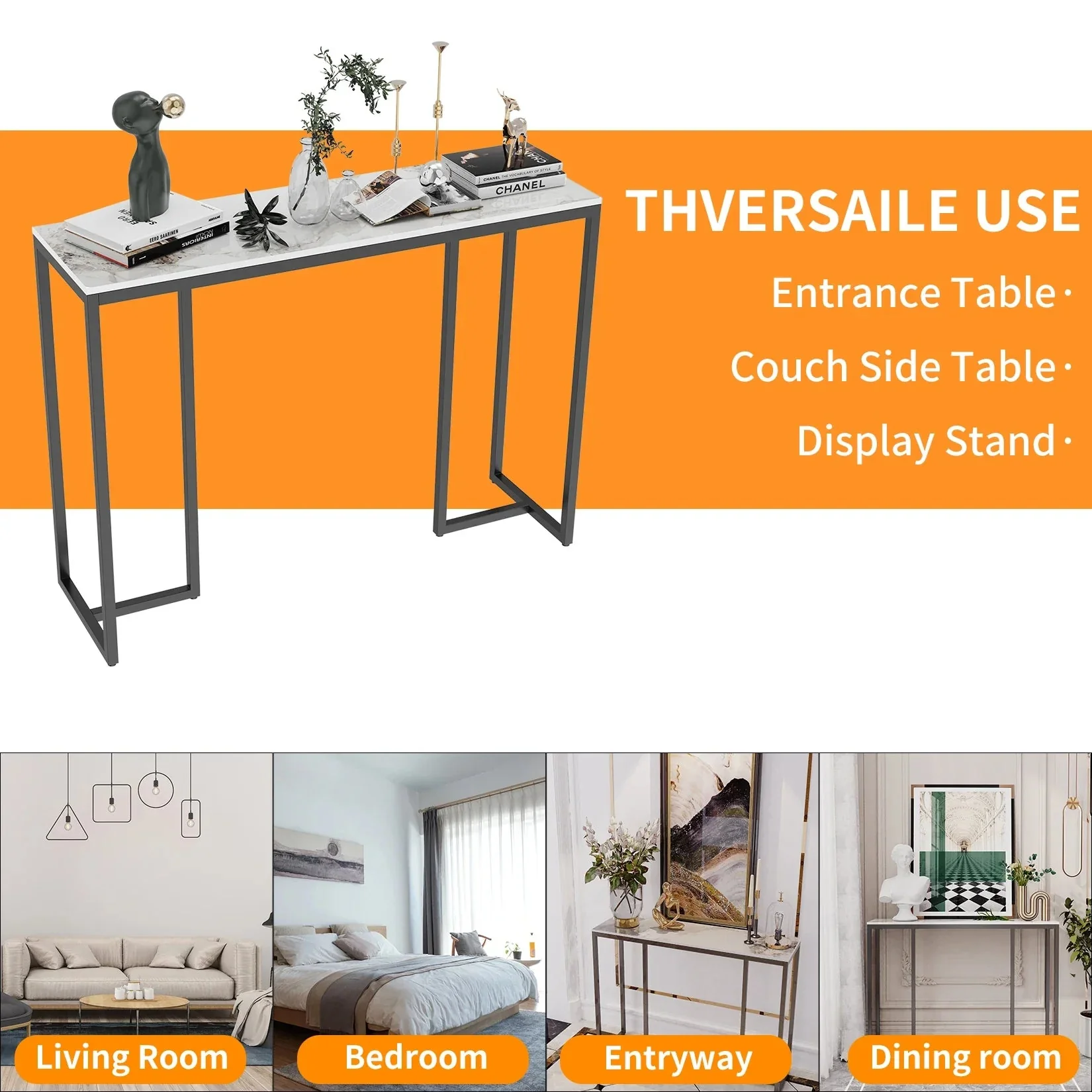 Marble Console Table Modern Accent Side Stand Sofa Entryway Hall Furniture Storage Display Table Metal Frame - Image 6