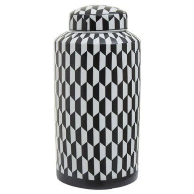 Marlo Large Black And White Geometric Print Ceramic Jar - Image 12