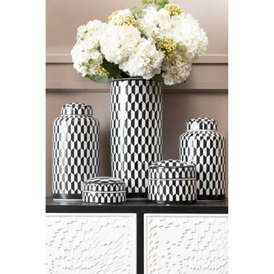 Marlo Large Black and White Geometric Print Ceramic Trinket Box - Image 11