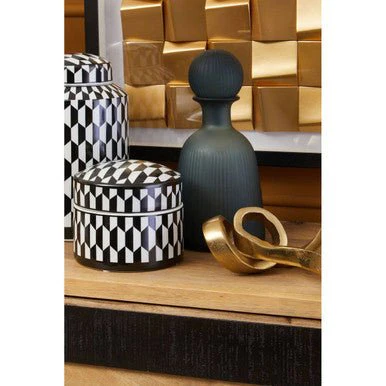 Marlo Large Black and White Geometric Print Ceramic Trinket Box - Image 12