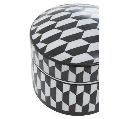 Marlo Large Black and White Geometric Print Ceramic Trinket Box - Image 13
