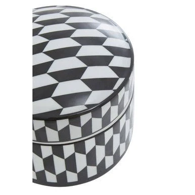 Marlo Large Black and White Geometric Print Ceramic Trinket Box - Image 14