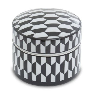 Marlo Large Black and White Geometric Print Ceramic Trinket Box - Image 5