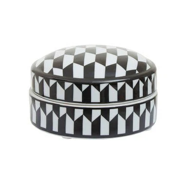 Marlo Small Black and White Geometric Print Ceramic Trinket Box - Image 12