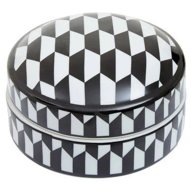Marlo Small Black and White Geometric Print Ceramic Trinket Box - Image 5