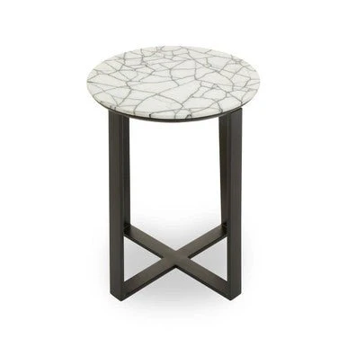 Marmara Marble Top Side Table With Black Iron Stand - Image 11