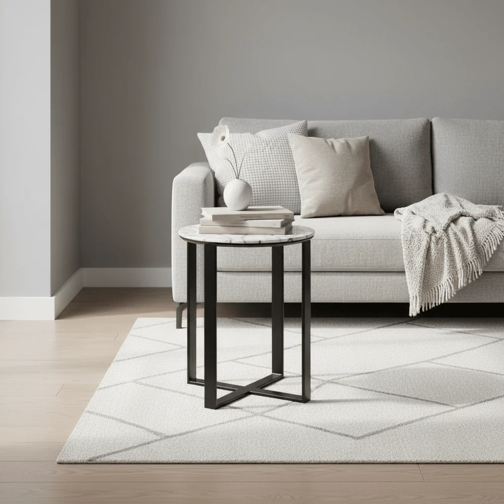 Marmara Marble Top Side Table With Black Iron Stand - Image 3