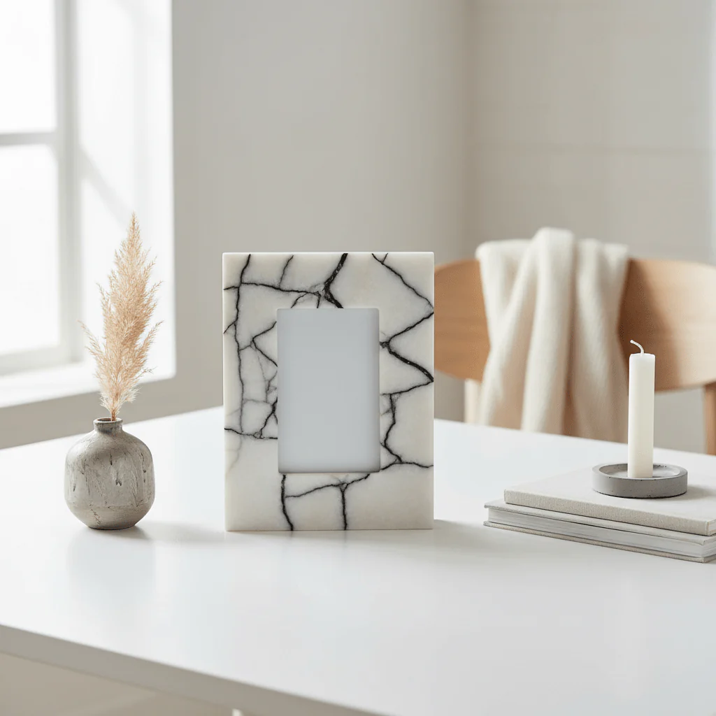 Marmara White and Black Marble 4In X 6In Small Photo Frame - Image 4