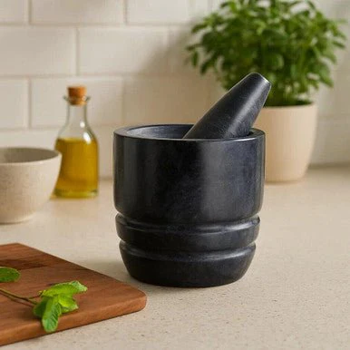 Marmore Black Marble Textured Mortar And Pestle - Image 16