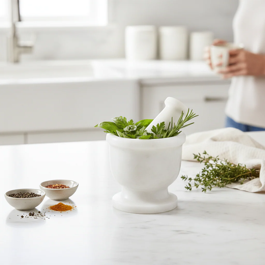 Marmore White Marble Mortar And Pestle - Image 2