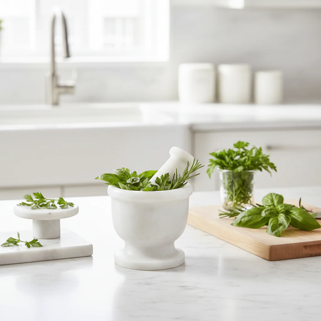 Marmore White Marble Mortar And Pestle - Image 4