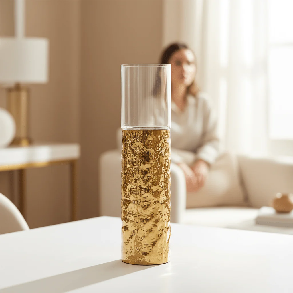 Martele Large Pillar Gold Candle Holder - Image 2