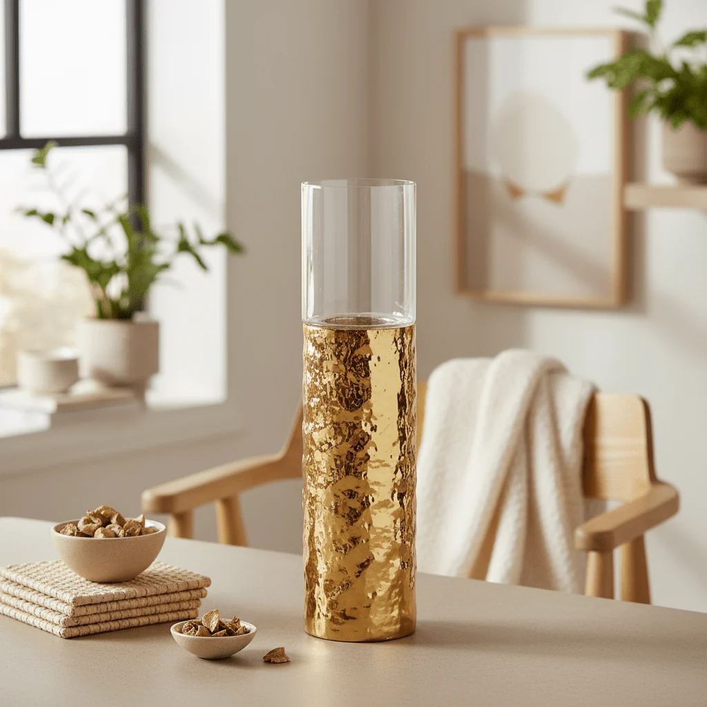 Martele Large Pillar Gold Candle Holder - Image 4