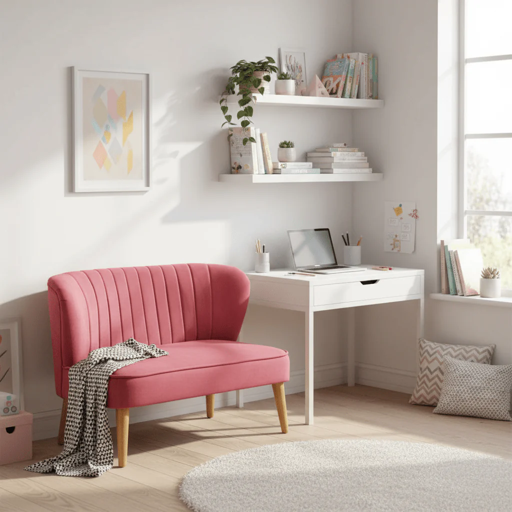 Mia 2 Seat Pink Velvet Kids Sofa - Image 3