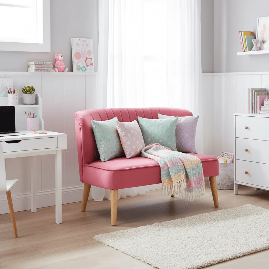 Mia 2 Seat Pink Velvet Kids Sofa - Image 4