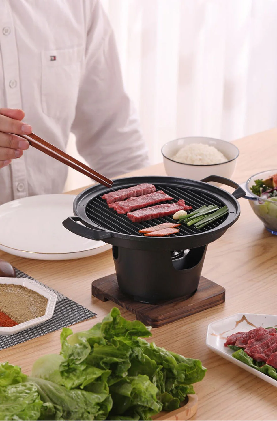 Mini BBQ Grill Alcohol Stove Home Smokeless Barbecue Grill Outdoor BBQ Plate Roasting Meat Tools - Image 6