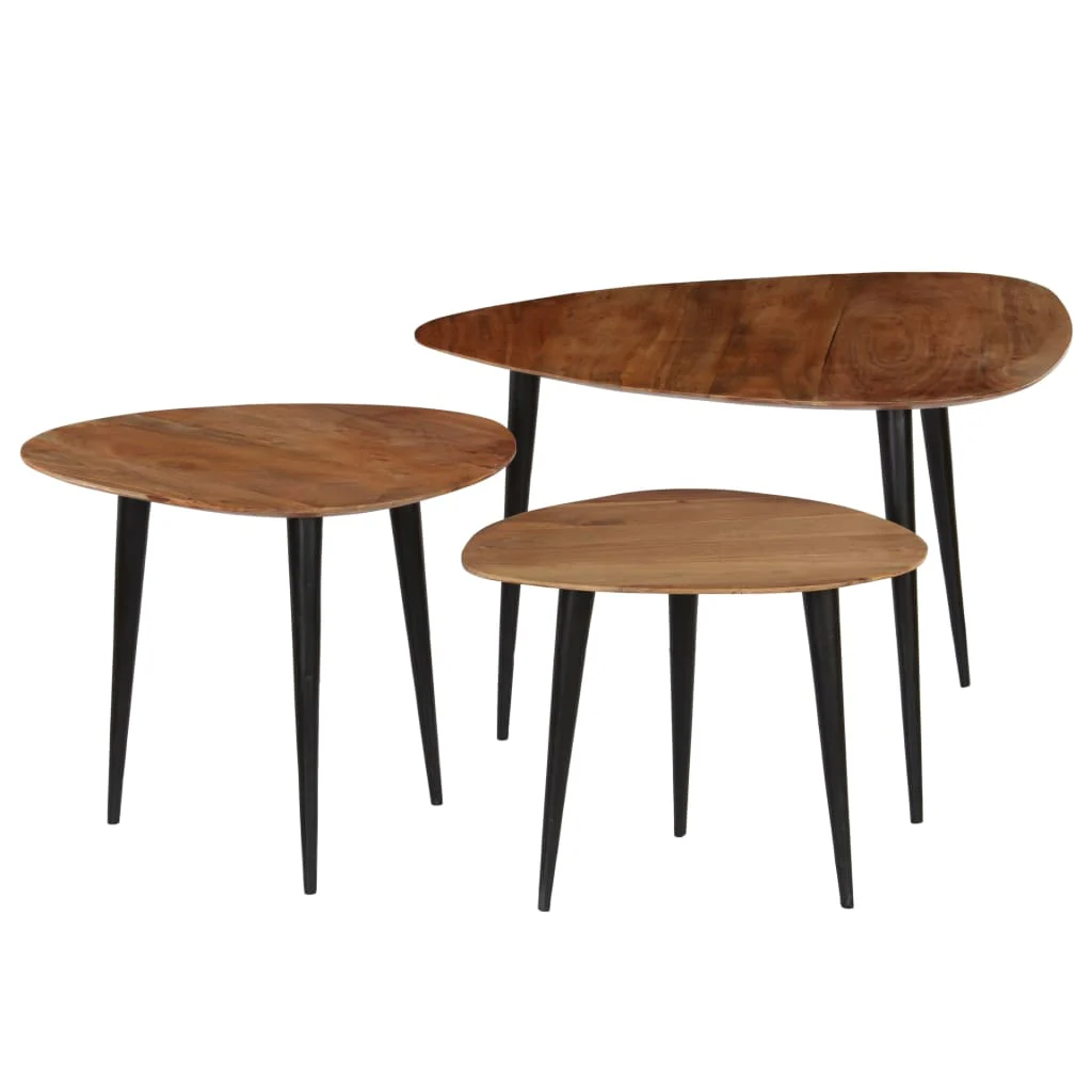 Miren Acacia Wood Nesting Tables - 70cm Handmade - Image 10