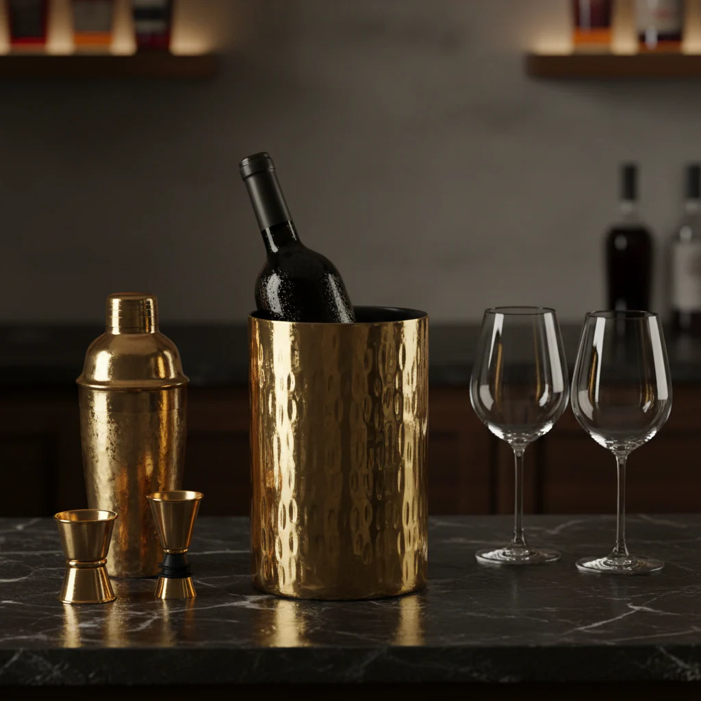 Mixology Hammered Brass Wine Cooler - Image 3