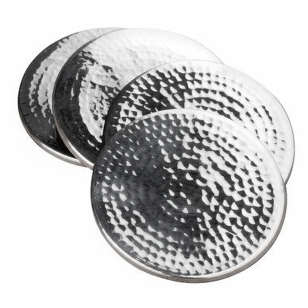 Mixology Set Of Four Hammered Effect Stainless Steel Coasters