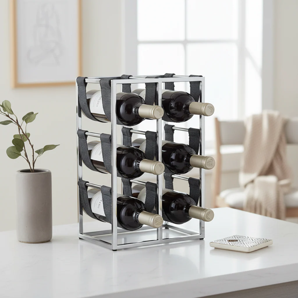 Mixology Six Bottle Sling Wine Rack In Silver Finish - Image 4